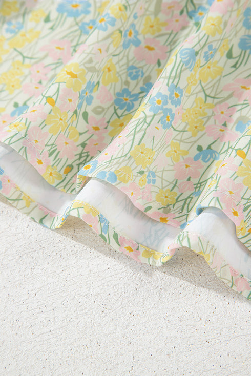 Charming Floral Print Frilled Half Sleeve U Neck A-Line Dress
